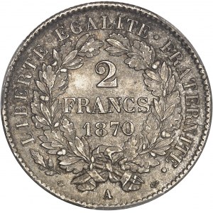 Gouvernement de Défense Nationale (1870-1871). 2 francs Cérès avec légende, A normal 1870, A, Paris.
