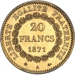 IIIe République (1870-1940). 20 francs Génie 1871, A, Paris.