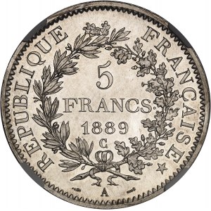 IIIe République (1870-1940). 5 francs Hercule, Flan bruni (PROOF) 1889, A, Paris.