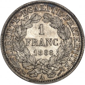 IIIe République (1870-1940). 1 franc Cérès 1888, A, Paris.