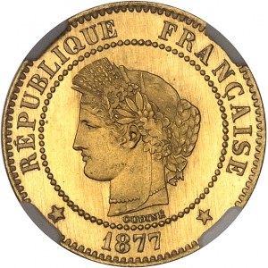 IIIe République (1870-1940). Épreuve en Or de 2 centimes Cérès, Flan bruni (PROOF) 1877, A, Paris.