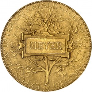 IIIe République (1870-1940). Médaille d’Or, Exposition Internationale d’Électricité, à Bernard Meyer, inventeur de la télégraphie multiple, par Chaplain 1881, Paris.