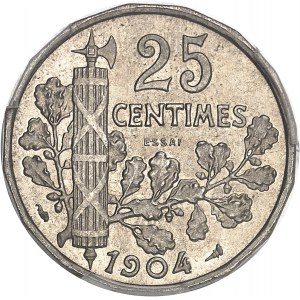 IIIe République (1870-1940). Essai de 25 centimes Patey 2e type à 16 pans 1904, Paris.