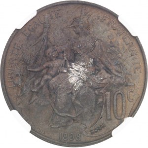 IIIe République (1870-1940). Essai de 10 centimes Daniel-Dupuis, daté avec ESSAI en relief, tête à gauche, Flan bruni (PROOF) 1898 (1897), Paris.