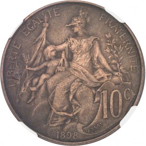 IIIe République (1870-1940). Essai de 10 centimes Daniel-Dupuis, daté avec ESSAI en relief, Flan bruni mat (PROOF MATTE) 1898, Paris.
