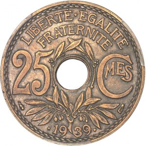 IIIe République (1870-1940). Épreuve (sans ESSAI) de 25 centimes Lindauer, grand module, en bronze 1939, Paris.