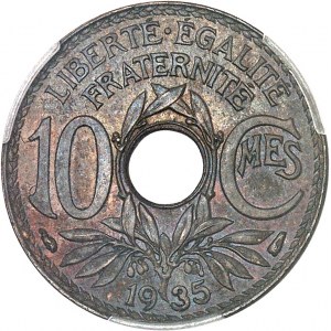IIIe République (1870-1940). Épreuve de 10 centimes Lindauer, date sans points, en bronze, frappe spéciale (SP) 1935, Paris.