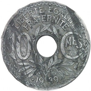 IIIe République (1870-1940). Épreuve de 10 centimes Lindauer, date avec points, double revers 1939, Paris.