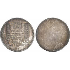 IIIe République (1870-1940). Paire d’essais unifaces de 10 francs Turin, en argent, avers et revers 1929, Paris.