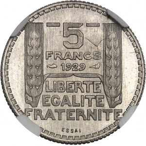 IIIe République (1870-1940). Essai de 5 francs Turin en nickel 1929, Paris.