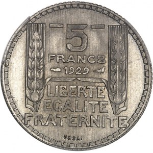 IIIe République (1870-1940). Essai de 5 francs Turin en nickel 1929, Paris.