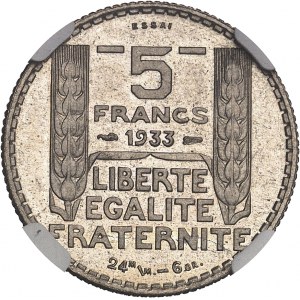 IIIe République (1870-1940). Essai de 5 francs Turin en bronze-nickel (24 MM - 6 GR) 1933, Paris.