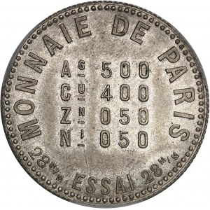 IIIe République (1870-1940). Essai quaternaire d’alliage, au module de 10 francs Turin, frappe spéciale (SP) ND (1929), Paris.