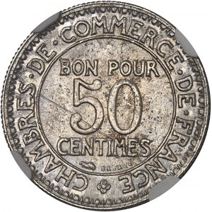 IIIe République (1870-1940). Épreuve de 50 centimes Chambres de commerce, en argent 1922, Paris.