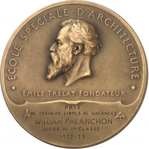 IIIe République (1870-1940). Médaille, Prix de l'école d'Architecture, attribuée à M. William Palanchon, par C. Ozana 1911 et 1923, Paris.