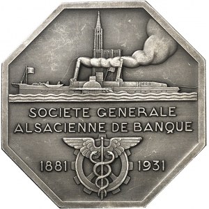 IIIe République (1870-1940). Médaille, cinquantenaire de la Société générale alsacienne de Banque, par P. Turin 1931, Paris.
