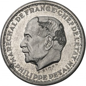 État Français (1940-1944). Essai-piéfort de 20 francs Pétain, en aluminium, par G. Simon 1941, Paris.