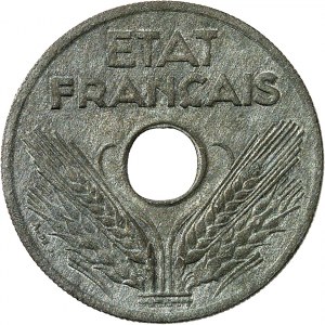 État Français (1940-1944). Essai de frappe, double avers, de VINGT ou de 20 centimes ETAT FRANÇAIS ND (1941), Paris.