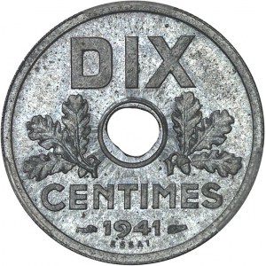 État Français (1940-1944). Essai de DIX centimes, grand module 1941, Paris.