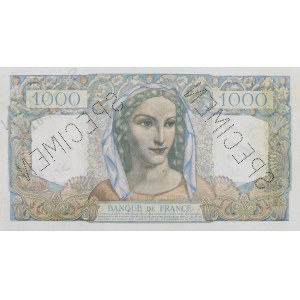 Gouvernement provisoire de la République française (1944-1946). Billet de 1000 francs MINERVE ET HERCULE , SPECIMEN ND (1948).