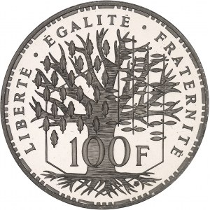 Ve République (1958 à nos jours). Piéfort de 100 francs Panthéon en platine, Flan bruni (PROOF) 1987, Pessac.