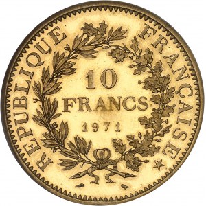 Ve République (1958 à nos jours). Piéfort de 10 francs Hercule, Flan bruni (PROOF) 1971, Paris.