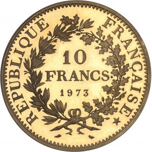 Ve République (1958 à nos jours). Piéfort de 10 francs Hercule, Flan bruni (PROOF) 1973, Paris.