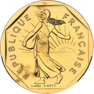 Ve République (1958 à nos jours). Piéfort de 2 francs Semeuse en Or, Frappe spéciale (SP) 1980, Pessac.