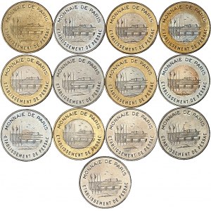 Ve République (1958 à nos jours). Série de 13 épreuves d’alliage pour pièces de 1 euro, poinçonnés de A à M ND (1992-1997), Pessac.