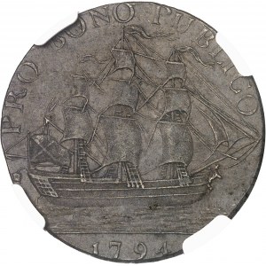 Georges III (1760-1820). Jeton au module d’un demi-penny (halpenny token), comte Howes et Emsworth (Hampshire) 1794.