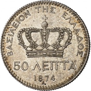 Georges Ier (1863-1913). 50 lepta 1874, A, Paris.