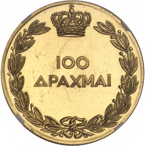 Georges II (1922-1923 et 1935-1947). 100 drachmes Or, commémoration de la restauration du royaume et du Roi, Flan bruni (PROOF) 1935 (1940), Heaton.