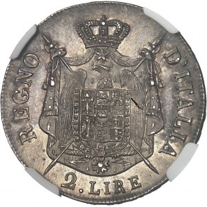 Milan, royaume d’Italie, Napoléon Ier (1805-1814). 2 lire, tranche en relief 1808, M, Milan.