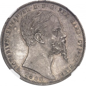 Savoie-Sardaigne, Victor-Emmanuel II (1849-1861). 5 lire 1860, Tête d’aigle, Turin.