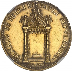 Vatican, Urbain VIII (1623-1644). Médaille d’Or, le baldaquin de la basilique Saint-Pierre de Rome avec les colonnes salomoniques du Bernin, par Gaspare Mola 1633 - An X, Rome.