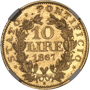 Vatican, Pie IX (1846-1878). 10 lire 1867 - An XXI, R, Rome.