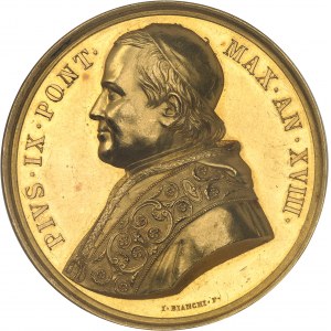 Vatican, Pie IX (1846-1878). Médaille d’Or annuelle, Manufacture des Tabacs, par F. Bianchi, aspect Flan bruni (PROOFLIKE) 1863 - An XVIII, Rome.