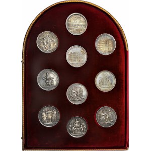 Vatican, Léon XIII (1878-1903). Coffret de 10 médailles annuelles en argent, aux armes papales 1885 An VIII - 1899 An XXII, Rome.