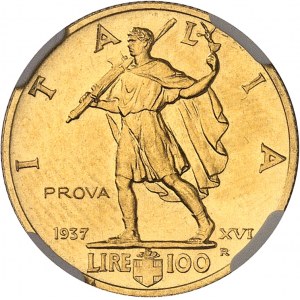 Victor-Emmanuel III (1900-1946). Essai de 100 lire or au licteur, 2e type 1937 - XVI, R, Rome.