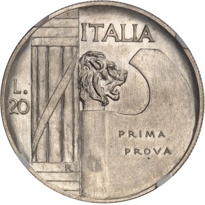 Victor-Emmanuel III (1900-1946). Essai de 20 lire à la tête casquée “PRIMA PROVA” ND (1928), R, Rome.