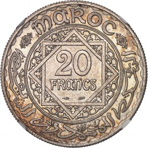 Mohammed V (1927-1961). Essai de 20 francs, hybride 1er type - 2e type ND (1347 AH = 1928), Paris.
