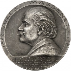 Albert Ier (1889-1922). Médaille, buste de Massenet érigé à Monte-Carlo le 23 février 1914, par T. Szirmaï 1914, Paris (Arthus-Bertrand).
