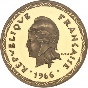 Ve République (1958 à nos jours). Piéfort de 100 francs en Or, Flan bruni (PROOF) 1966, Paris.