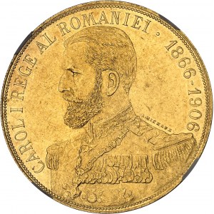 Charles Ier de Roumanie (1866-1914). 50 lei, 40e anniversaire du règne 1906, Bruxelles.