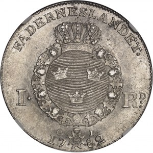 Gustave III (1771-1792). Riksdaler (3 daler Silvermynt) 1782 OL, Stockholm.