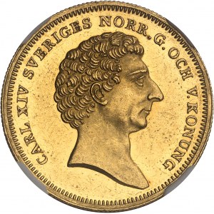 Charles XIV Jean (1818-1844). 4 ducats, aspect Flan bruni (PROOFLIKE) 1837 CB, Stockholm.