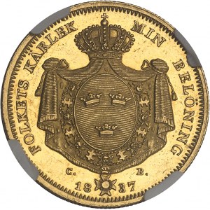 Charles XIV Jean (1818-1844). 4 ducats, aspect Flan bruni (PROOFLIKE) 1837 CB, Stockholm.