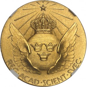 Gustave VI Adolphe (1950-1973). Médaille d’Or de membre du comité Nobel de Physique et Chimie, fondation Alfred Nobel, d’après Erik Lindberg 1960, Eskilstuna (AB Myntverket).