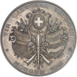 Vaud (canton de). Médaille de tir, Concours de tir cantonal vaudois à Morges, 5 au 13 juillet 1891, par L. Furet et H. Bovy 1891.