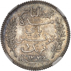 Mohamed el-Naceur, Bey (1906-1922). 1 franc 1919 - AH 1338, A, Paris.